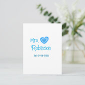 Bruid to be Mrs. add naam datum blauw hart waterve Briefkaart (Staand voorkant)