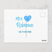 Bruid to be Mrs. add naam datum blauw hart waterve Briefkaart (Achterkant)