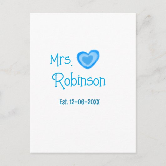 Bruid to be Mrs. add naam datum blauw hart waterve Briefkaart (Voorkant)