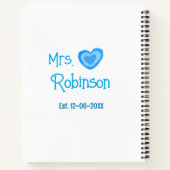 Bruid to be Mrs. add naam datum blauw hart waterve Notitieboek (Achterkant)