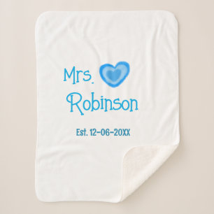 Bruid to be Mrs. add naam datum blauw hart waterve Sherpa Deken