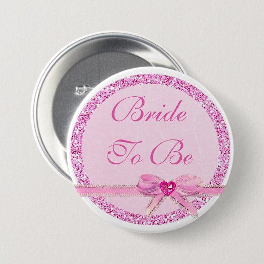 Bruid To Be Pink Bow Faux Glitter Button (Voorkant /achterkant)