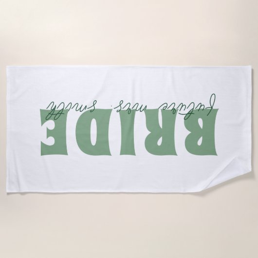 Bruid Toekomst Mrs Custom Naam Wit en Groen Strandlaken (Voorkant)