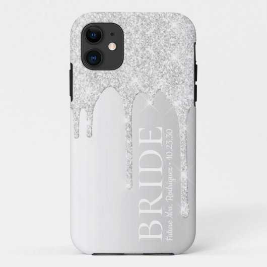 Bruid Toekomstige Mevrouw Zilver Glitter Drip Case-Mate iPhone Case (Achterkant)