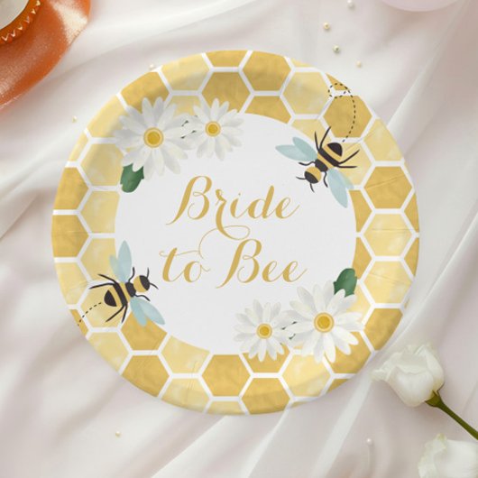 Bruid-tot-be bruidsfeest honingraat en madeliefjes papieren bordje