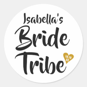 Bruid Tribe Gold Date Heart Gepersonaliseerd Ronde Sticker