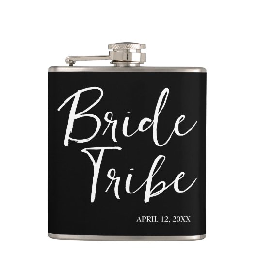 Bruid Tribe Modern en Eenvoudig Zwart-Wit Heupfles (Voorkant)