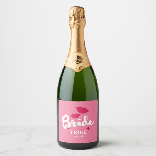 Bruid Tribe Roze Mousserende Wijn Label Kiss Sparkling Wijnetiket (Voorkant)