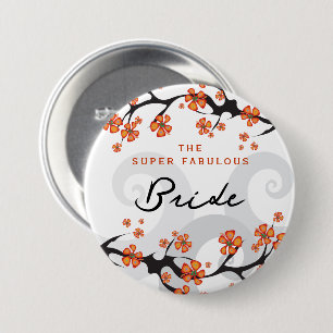 BRUID TROPISCHE BLOEMEN SWIRL CHIC TROUW NAAMSTICK RONDE BUTTON 7,6 CM