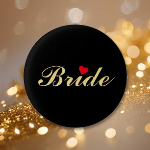 Bruid Trouw Bruiloft Juffrouwenfeest Zwart Goud Ronde Button 3,2 Cm