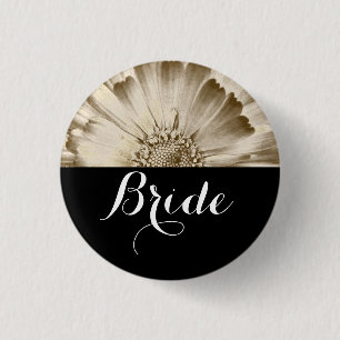 Bruid Trouw Gouden Madeliefje Ronde Button 3,2 Cm