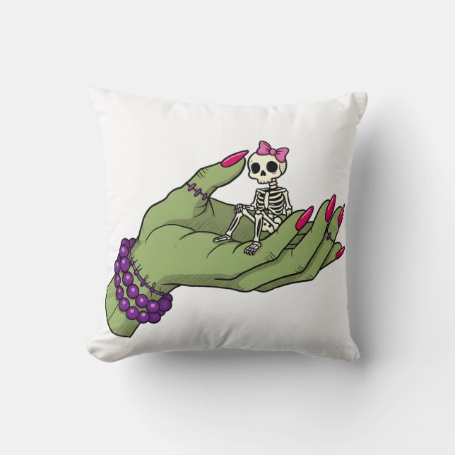 Bruid van Frankenstein Hand met Skeleton Bow | GOT Kussen (Voorkant)