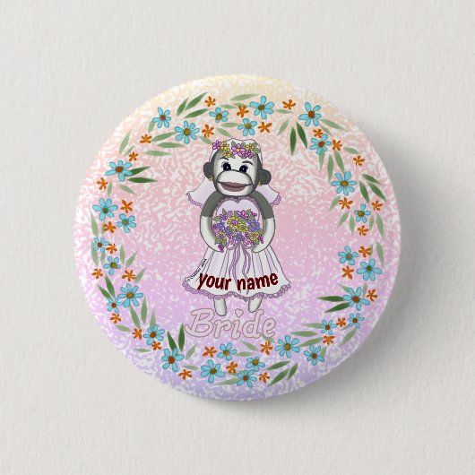 Bruid van Sock Monkey Ronde Button 5,7 Cm (Voorkant)