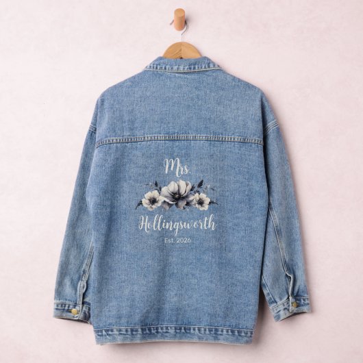 Bruid Waterverf Boho Rustieke Bloem Denim Denim Jacket (Hangar)