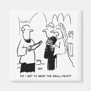 Bruid wil het kleine lettertje controleren Cartoon Magneet