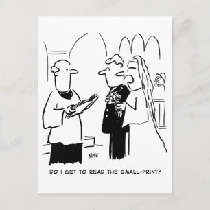 Bruid wil kleine lettertjes controleren Cartoon Briefkaart