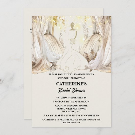 Bruid wit bruiloft jurk string verlichting gordijn kaart (Voorkant / Achterkant)