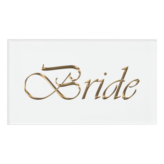 Bruid wit goud script kalligrafie elegant chic naambadge (Voorkant)