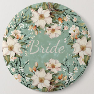 Bruid witte wilde bloemen bloemen ronde button 6,0 cm