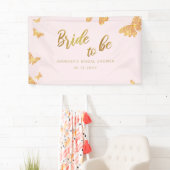 Bruid word Boho Goud Vlinder Roze Bruiloftsfoto Ac Spandoek (Insitu)