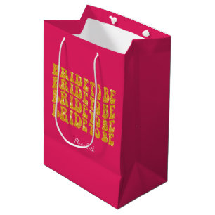 Bruid Wordt Goud Glitter Tekst met Naam, Roze Medium Cadeauzakje