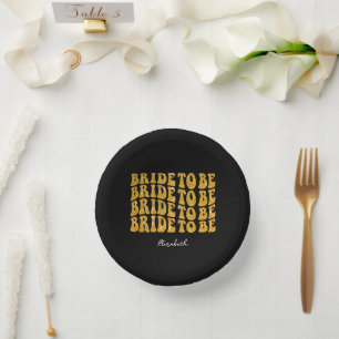 Bruid wordt gouden glittertekst met naam, zwart papieren kommen