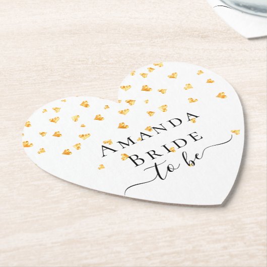 Bruid wordt gouden harten strooi naam kartonnen onderzetters (Gekanteld)