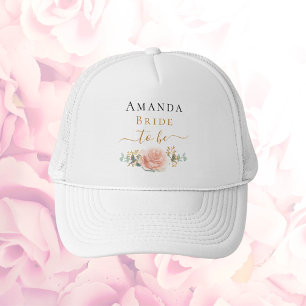 Bruid wordt roze gouden bloemige eucalyptus groen trucker pet