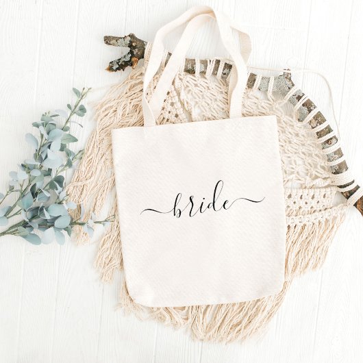 Bruid Zwart Wit moderne script huwelijksfeest Tote Bag