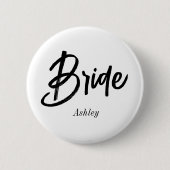 Bruid Zwart Wit Script Trouw Ronde Button 5,7 Cm (Voorkant)
