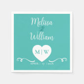 bruidegom Blauwgroen wit elegant bruiloft papier Servet (Voorkant)