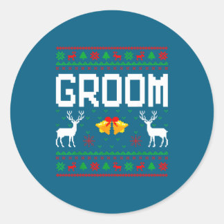 Bruidegom bruid pasgetrouwd paar lelijke kersttrui ronde sticker