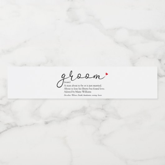 Bruidegom Definitie, Jonggezellenfeest, Trouwen Waterfles Etiket (Enkel label)