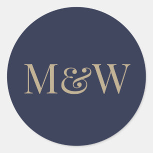 bruidegom gouden Initialen marine Ronde Sticker