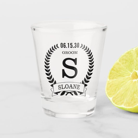 Bruidegom Initieel Shot Glas (Voorkant)