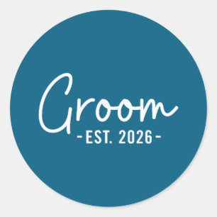 Bruidegom is 2026 echtgenoot om vrijgezellenfeest ronde sticker