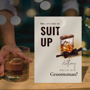 Bruidegom met drank, bourbon, sigaar, smoking kaart