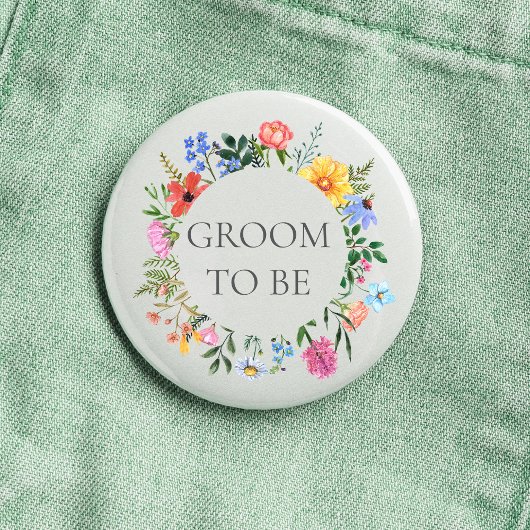Bruidegom met wilde bloemen trouw  ronde button 3,2 cm