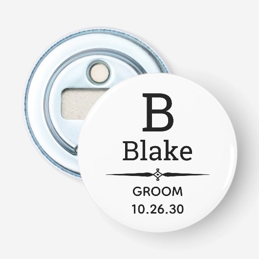 Bruidegom Monogram Flesopener Button Flesopener (Voorkant)
