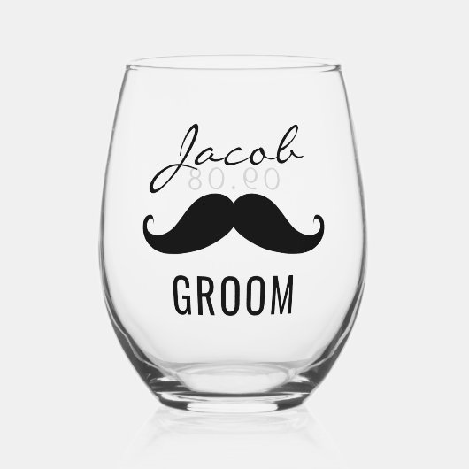 bruidegom naam snor trouwdatum wijnglas zonder voet (Voorkant)