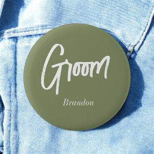 Bruidegom Sage Groen Witte Trouw Knop Ronde Button 5,7 Cm
