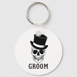 Bruidegom Schedel Met Hoed Bruid Halloween Trouwen Sleutelhanger