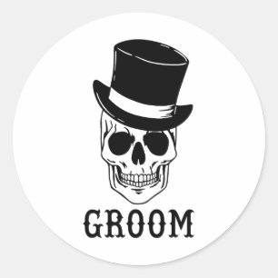 Bruidegom schedel met Pet bruid Halloween bruiloft Ronde Sticker