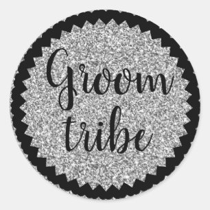 Bruidegom stam zilver glitter klassieke ronde stic sticker