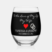 Bruidegom tot bruid Monogram Zwart Zilveren Ringen Wijnglas Zonder Voet (Voorkant)