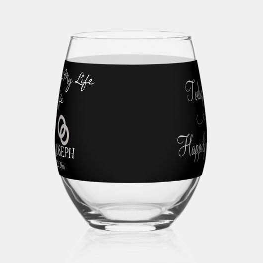 Bruidegom tot bruid Monogram Zwart Zilveren Ringen Wijnglas Zonder Voet (Links)