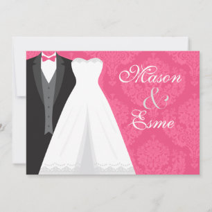 bruidegom Tux en bruidsjurk roze luxe bruiloft Kaart