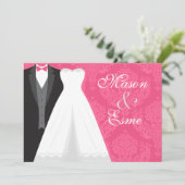 bruidegom Tux en bruidsjurk roze luxe bruiloft Kaart (Staand voorkant)