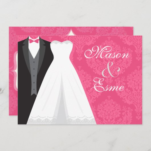 bruidegom Tux en bruidsjurk roze luxe bruiloft Kaart (Voorkant / Achterkant)
