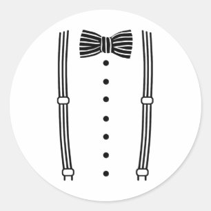 Bruidegom vlinderdas en bretels ronde sticker